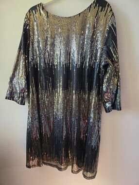 Cato Black & Gold Sequin Abstract Shift Dress Plus Size 22/24W